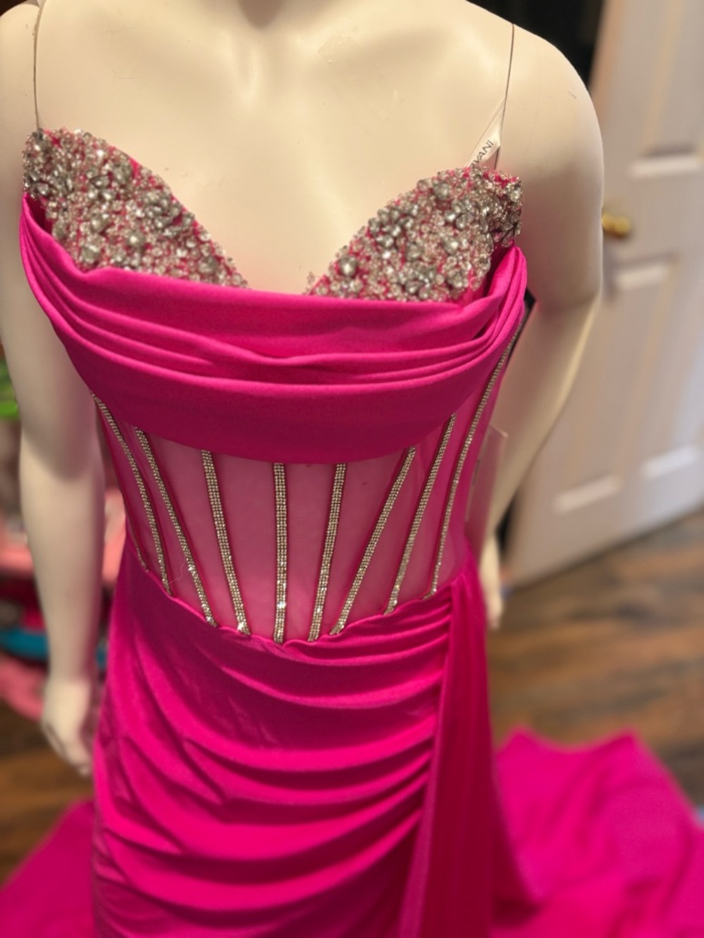 Jovani Hot Pink Crystal-Embellished Evening Gown